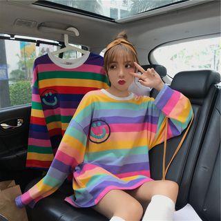 Printed Striped Long-sleeve Oversize T-shirt