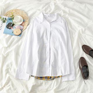 Long-sleeve Check Panel Shirt Yellow - One Size