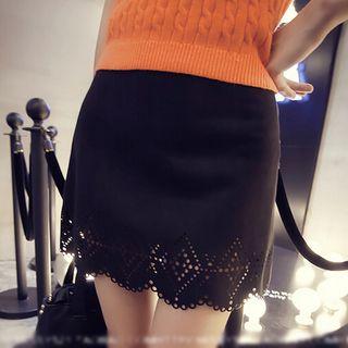 Cutout Faux Suede Mini Skirt