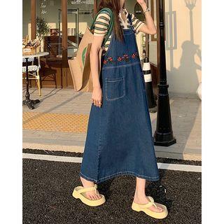 Sleeveless Floral Denim A-line Dress