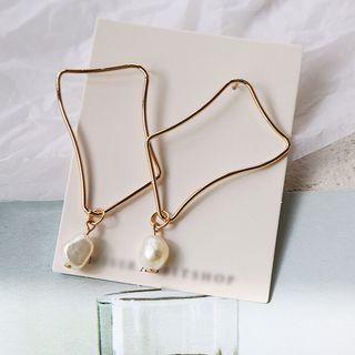 Freshwater Pearl Irregular Hoop Earring 1 Pair - S925 Silver - Stud Earrings - One Size