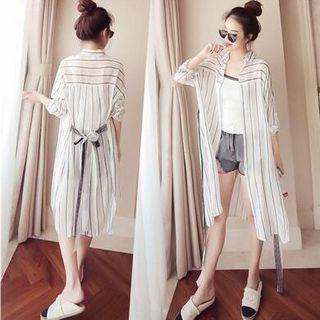 3/4-sleeve Striped Long Chiffon Shirt