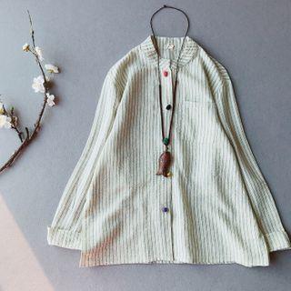 Striped Frog-button Linen Shirt