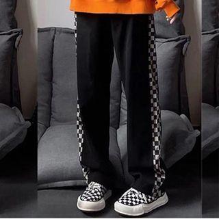 Checkerboard Panel Straight Leg Pants