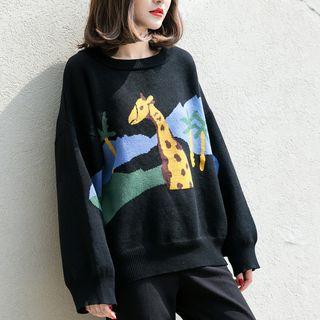 Giraffe Pattern Sweater Black - M