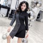 3/4-sleeve Paneled Mini A-line Shirt Dress