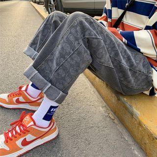 Paisley Print Panel Straight-leg Jeans