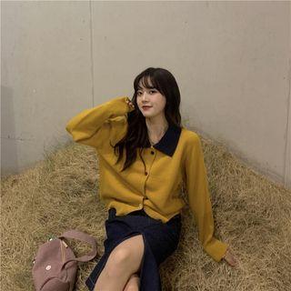 Two Tone Button-up Oversize Cardigan