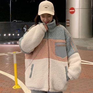 Paneled Zipped Jacket Blue & Pink & Beige - One Size