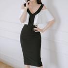 Cold Shoulder Ruffle V-neck Pencil Dress
