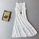 Floral Print Sleeveless Midi A-line Linen Dress