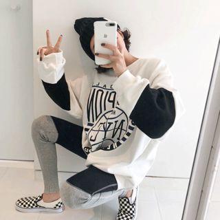 Printed Color-block Oversized Pullover