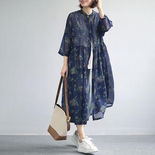 3/4-sleeve Floral Printed Buttoned Light Jacket