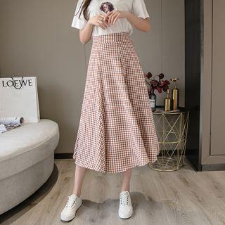 Checkered A-line Midi Skirt