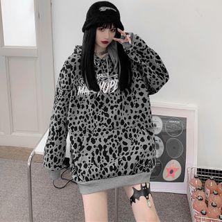 Letter Print Leopard Hoodie