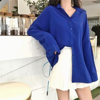 Plain Batwing-sleeve Loose-fit Shirt
