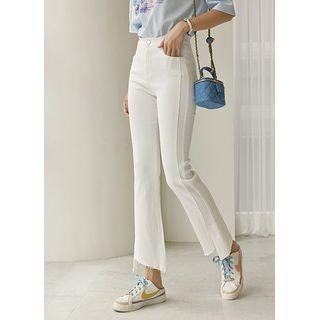 Cutout-hem Fringed Bootcut Pants