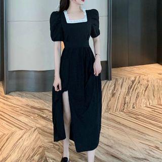 Short-sleeve Square-neck Mid A -line Dress