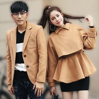 Couple Matching Plain Blazer / Sleeveless Peplum Top / Cropped Jacket / Set