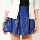 Faux-leather Pleated A-line Skirt