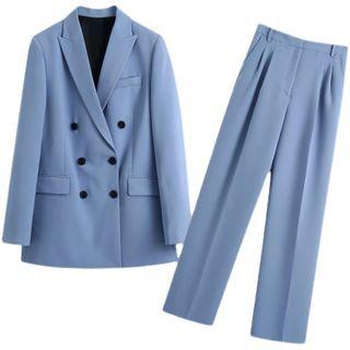 Double-breasted Blazer / Straight Leg Dress Pants / Set