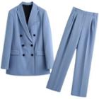 Double-breasted Blazer / Straight Leg Dress Pants / Set