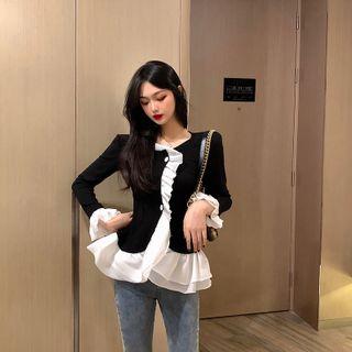 Mock Two-piece Two Tone Top Black - One Size