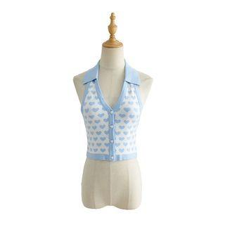 Halter-neck Heart Knit Crop Tank Top