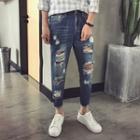 Ripped Patchwork Tapered Jeans