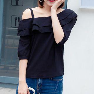 One-shoulder Strap Frilled Top