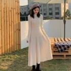 Long-sleeve Mock-neck Knit Top / Spaghetti Strap Knit Midi A-line Dress
