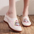 Embroidered Wedge-heel Mules