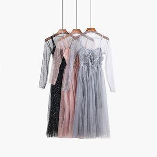 Sequined Mesh Midi Dress With Camisole