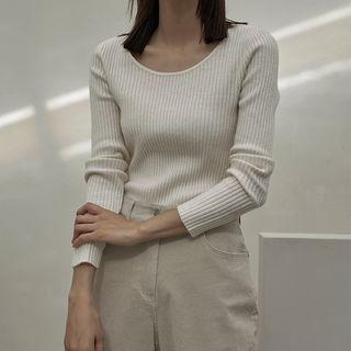 Basic U-neck Ribbed Knit Top