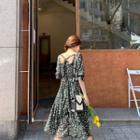Tie-back Smocked Floral Midi Dress