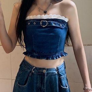 Denim Tube Top / Short-sleeve Lace Top