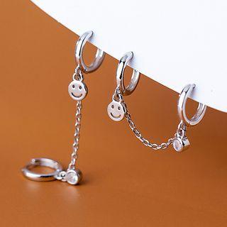 Smiley Face Chained Hoop Earring 1 Pair - Silver - One Size