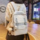 Lettering Plaid Canvas Backpack