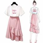 Set: Short Sleeve Printed Tee + Ruffle Skirt