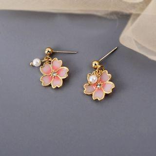Faux Pearl Alloy Sakura Dangle Earring
