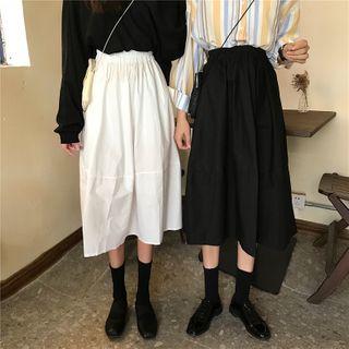 Band-waist Plain Midi A-line Skirt