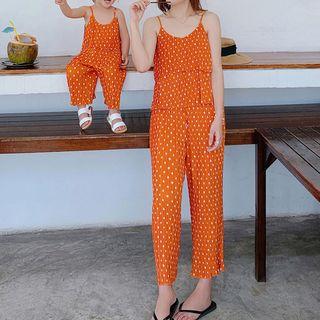 Family Matching Set: Spaghetti Strap Polka Dot Top + Wide-leg Pants