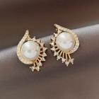 Faux Pearl Rhinestone Drop Earring 1 Pair - Silver Stud - Gold - One Size
