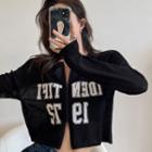 Long-sleeve Lettering Zip Up Knit Top