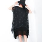 Mock Two-piece Short-sleeve Dress Black - One Size