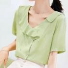 Short-sleeve Double Breasted Chiffon Top