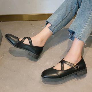 Block Heel Cross Strap Shoes