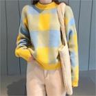 Crew-neck Color-block Sweater Yellow - One Size