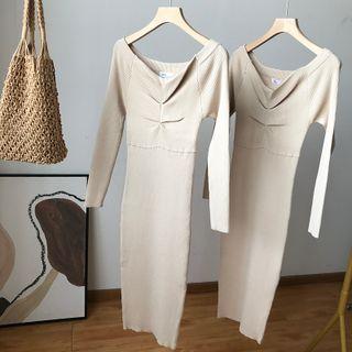 Knit Midi Sheath Dress Dress - Almond - One Size