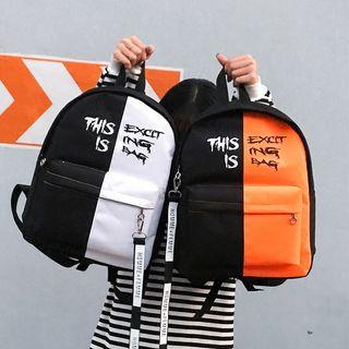 Color Block Lettering Oxford Backpack